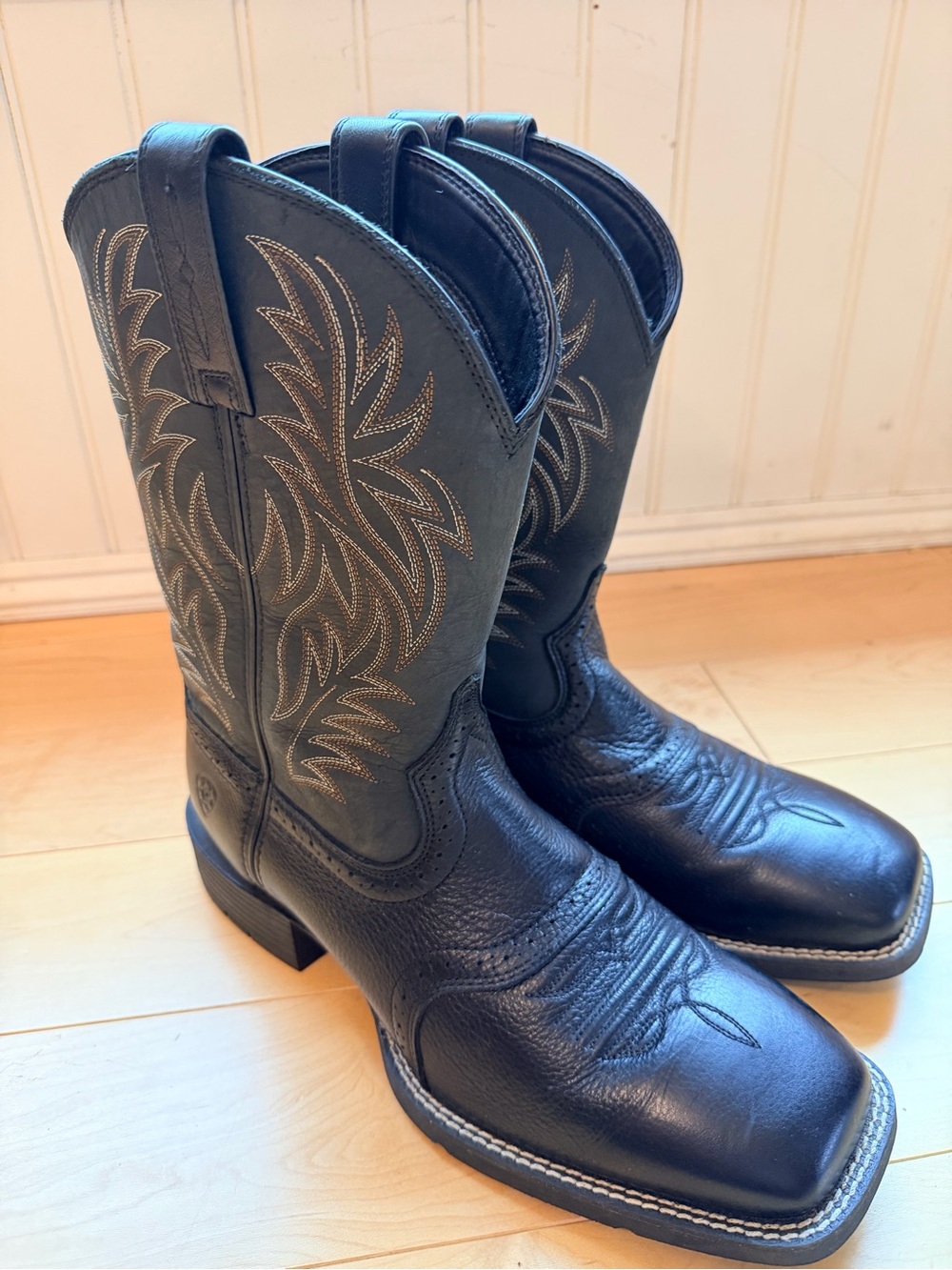 Ariat 10016292 Men Sport Black Leather Cowboy Boots Wide Square Toe Size 9.5 EE